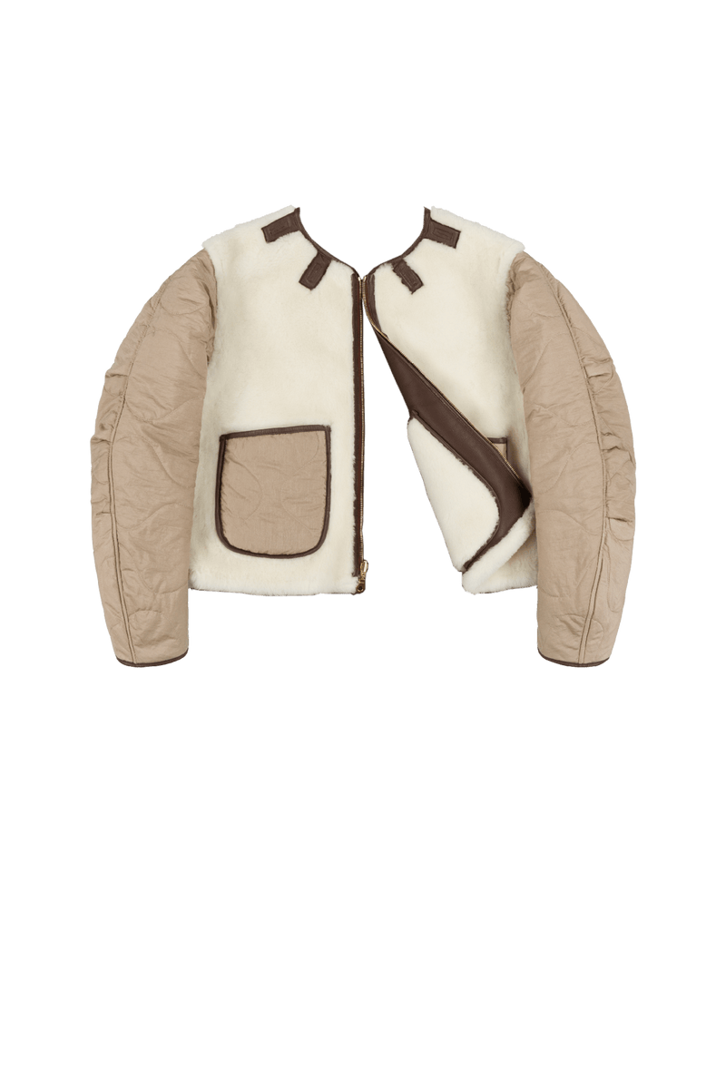 Aviator Shearling Jacket - Chocolate / Natural - Layer 6