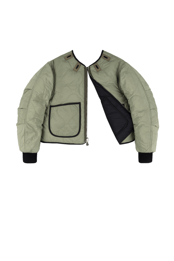 Down Cropped Aviator Jacket - Black / Eucalyptus - Layer 6