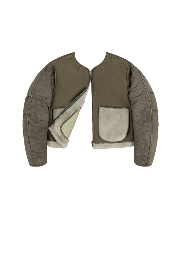 Aviator Shearling Jacket - Dark Olive / Pale Jade - Layer 6