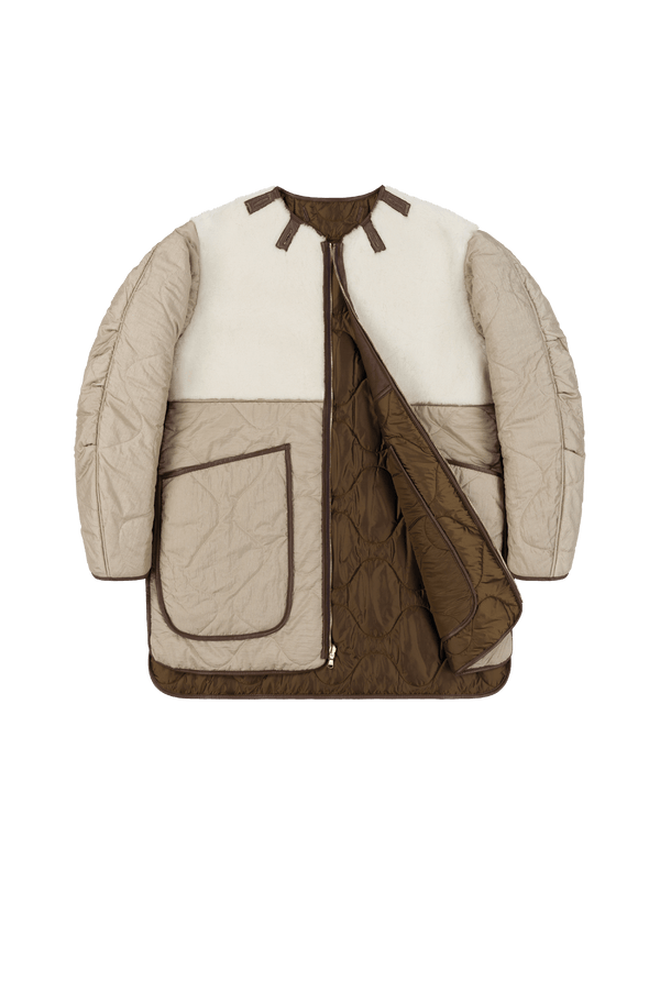 Shearling Aviator Quilt Jacket - Bronze / Natural - Layer 1