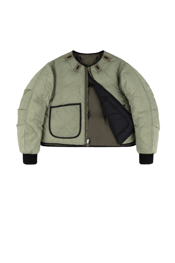 Down Cropped Aviator Jacket - Black / Eucalyptus - Layer 1