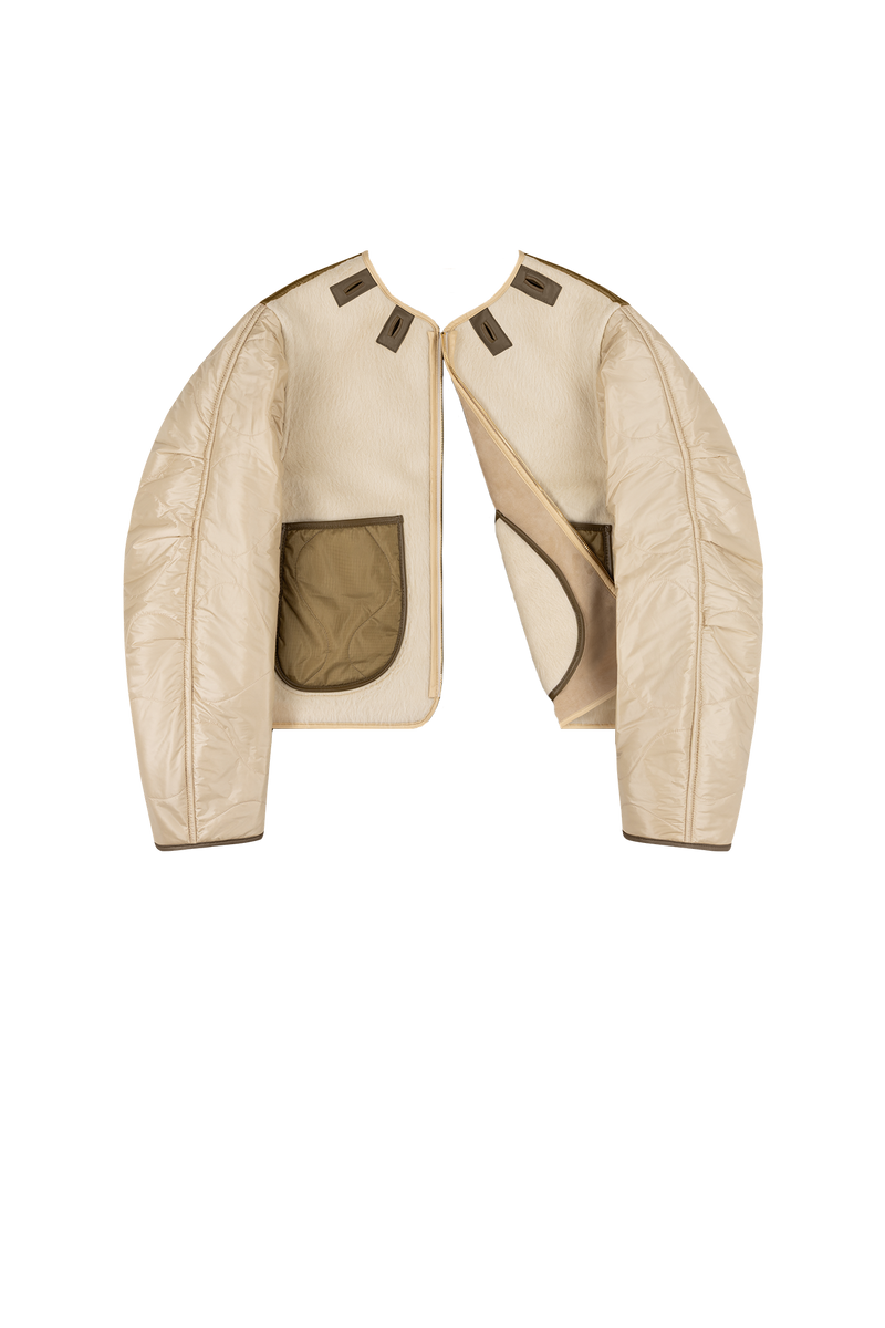 Aviator Bonded Alpaca Jacket - Stone Suede / Natural Alpaca - Layer 6