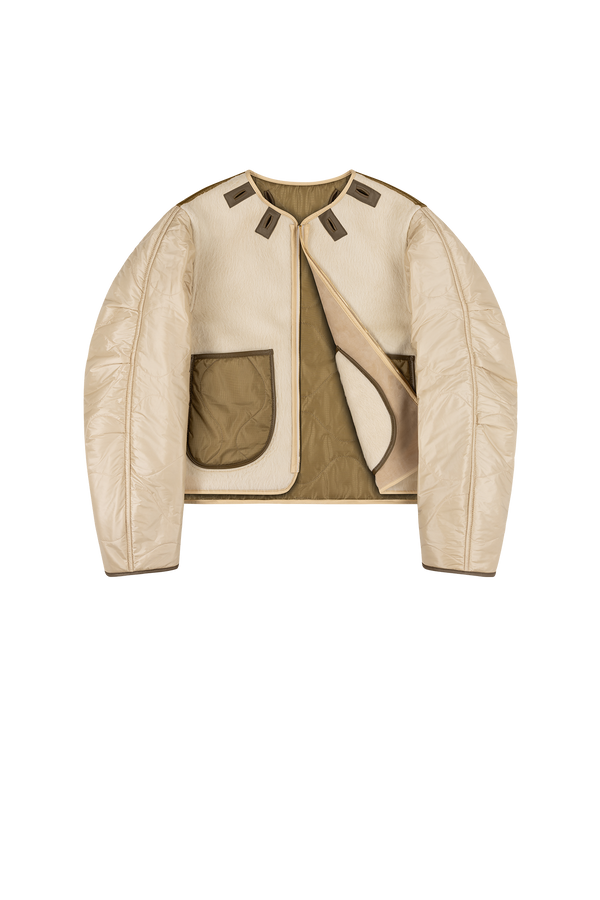 Aviator Bonded Alpaca Jacket - Stone Suede / Natural Alpaca - Layer 1