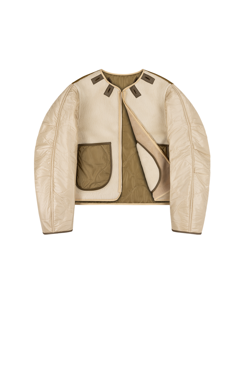 Aviator Bonded Alpaca Jacket - Stone Suede / Natural Alpaca - Layer 1