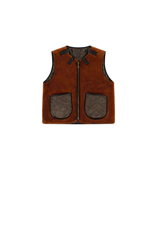 Aviator Shearling Vest - Dark Brown / Amber - Layer 2