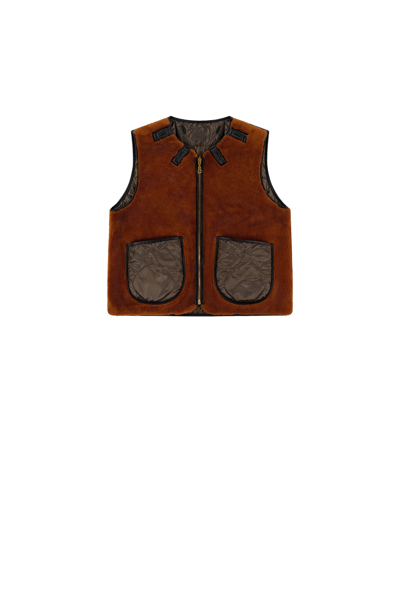 Aviator Shearling Vest - Dark Brown / Amber - Layer 2