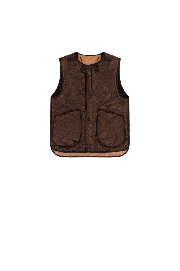 Signature Patchwork Wool Vest - Stone / Dark Sienna - Layer 2