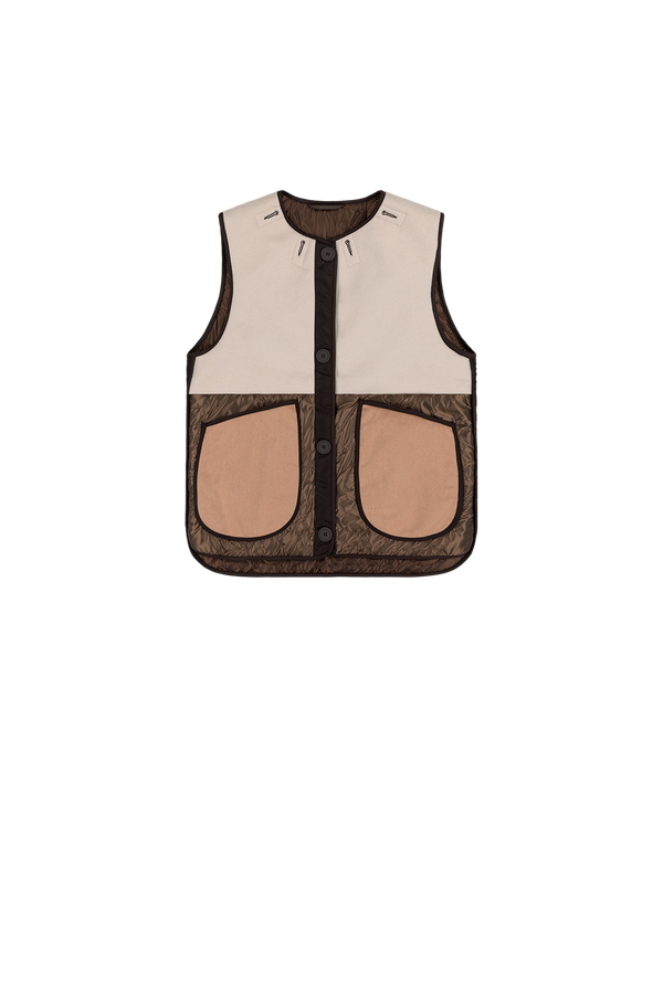 Signature Patchwork Wool Vest - Stone / Dark Sienna - Layer 2
