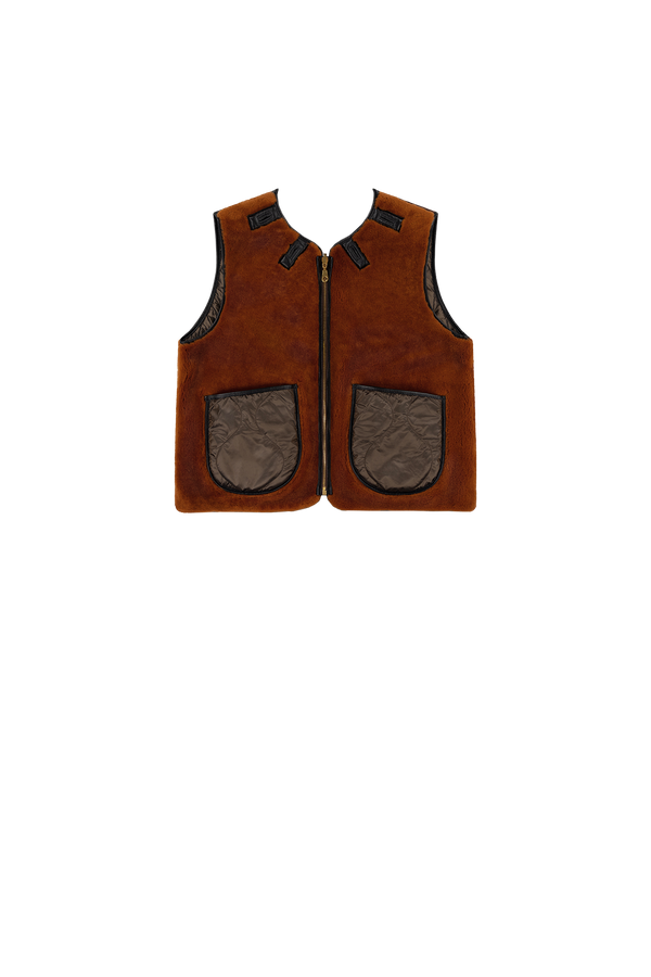Aviator Shearling Vest - Dark Brown / Amber - Layer 4