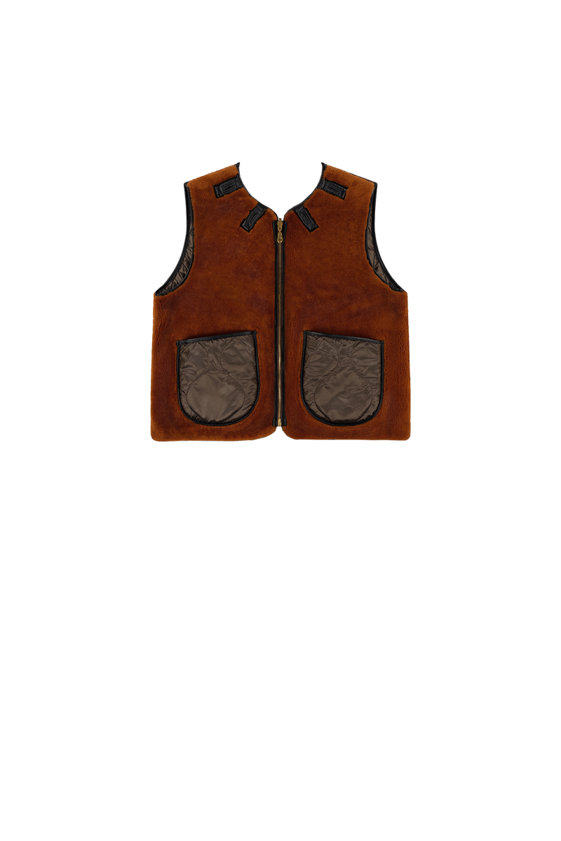 Aviator Shearling Vest - Dark Brown / Amber - Layer 4