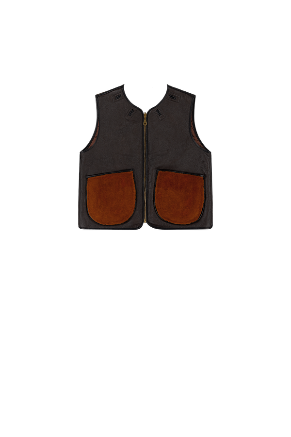 Aviator Shearling Vest - Dark Brown / Amber - Layer 4
