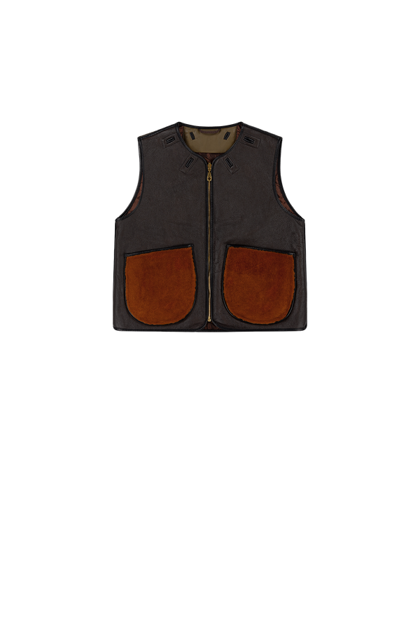 Aviator Shearling Vest - Dark Brown / Amber - Layer 2