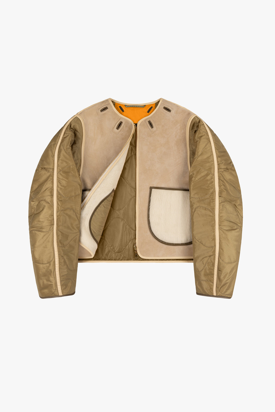 Aviator Bonded Alpaca Jacket - Stone Suede / Natural Alpaca