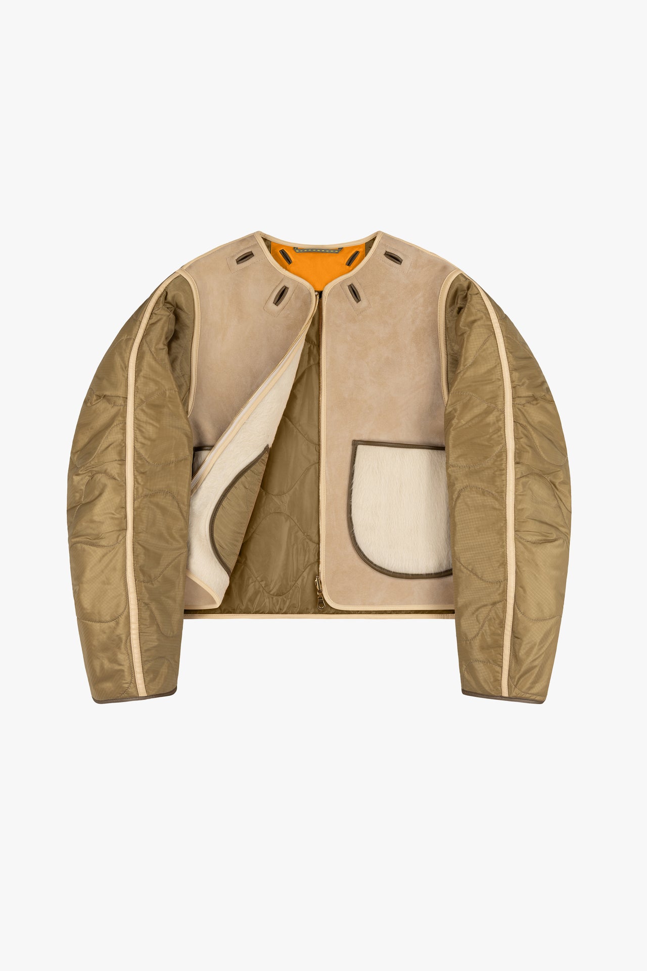 Aviator Bonded Alpaca Jacket - Stone Suede / Natural Alpaca
