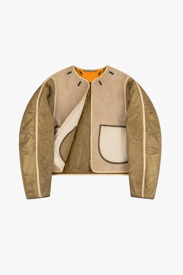 Aviator Bonded Alpaca Jacket - Stone Suede / Natural Alpaca