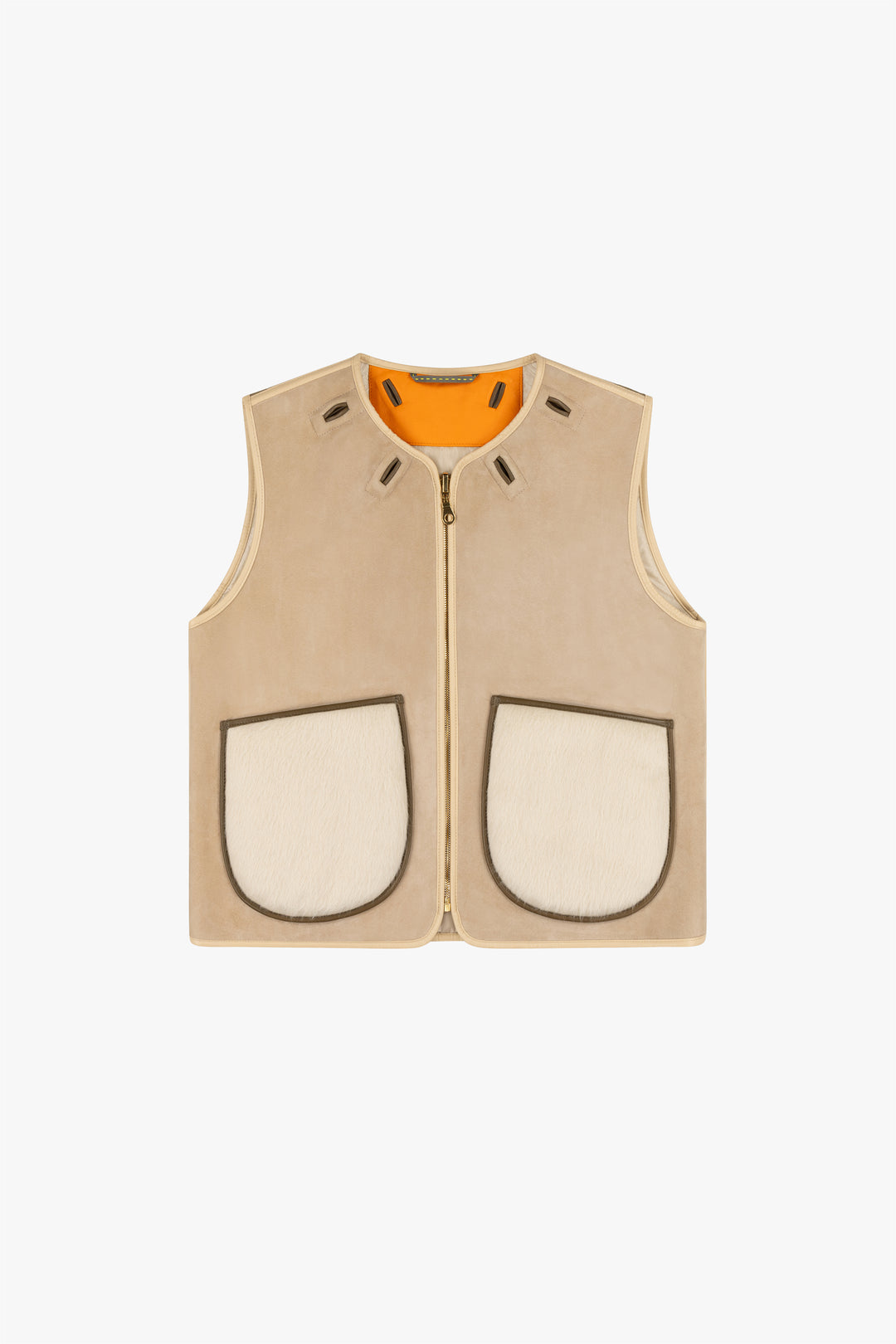 Aviator Bonded Alpaca Vest - Stone Suede / Natural Alpaca
