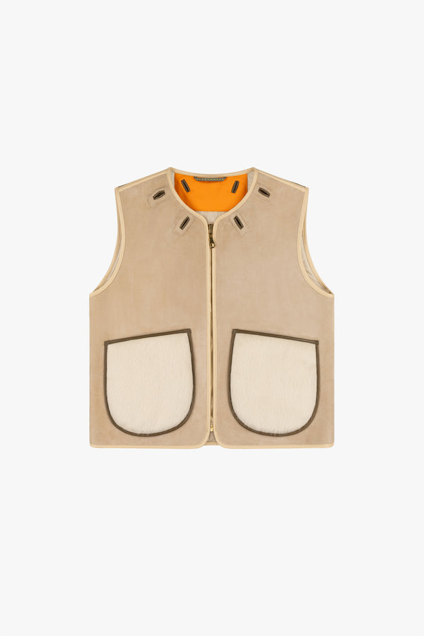 Aviator Bonded Alpaca Vest - Stone Suede / Natural Alpaca