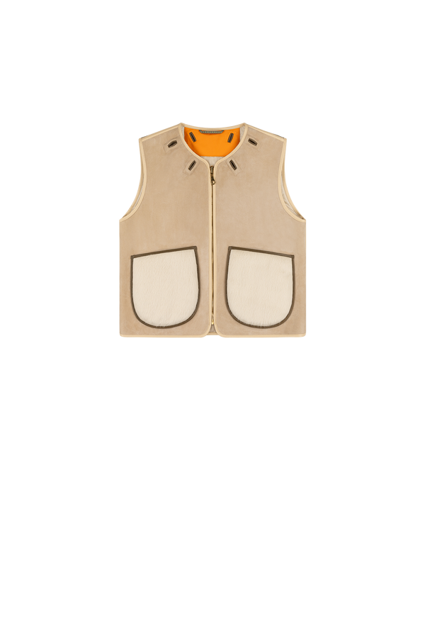 Aviator Bonded Alpaca Vest - Stone Suede / Natural Alpaca - Layer 2