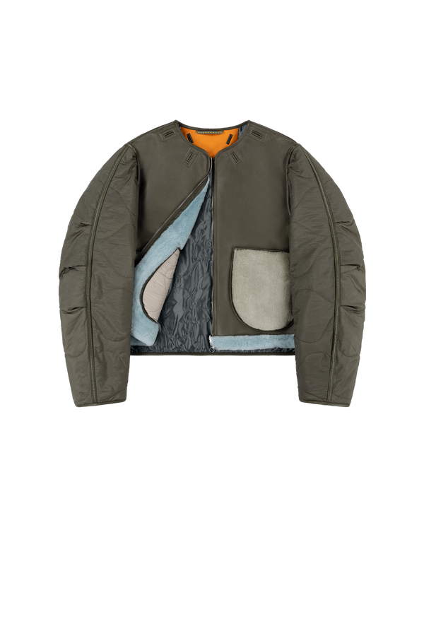 Aviator Shearling Jacket - Dark Olive / Sky Blue - Layer 1