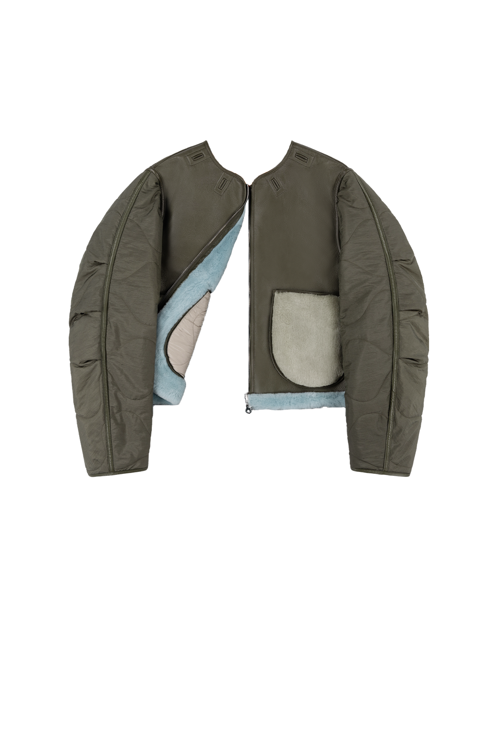 Aviator Shearling Jacket - Dark Olive / Sky Blue - Layer 6