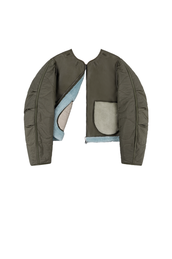 Aviator Shearling Jacket - Dark Olive / Sky Blue - Layer 6