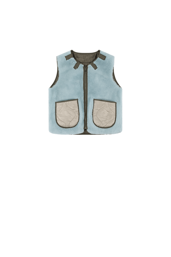 Aviator Shearling Vest - Dark Olive / Sky Blue - Layer 2