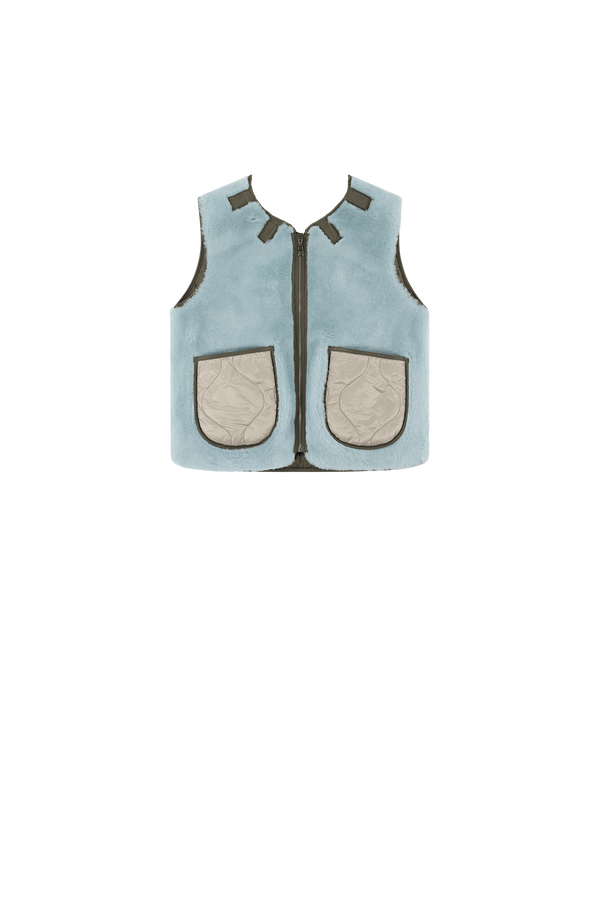 Aviator Shearling Vest - Dark Olive / Sky Blue - Layer 5