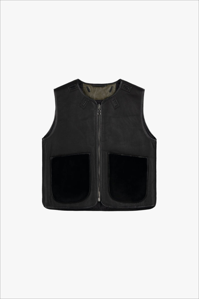 Aviator Shearling Vest - Black / Black