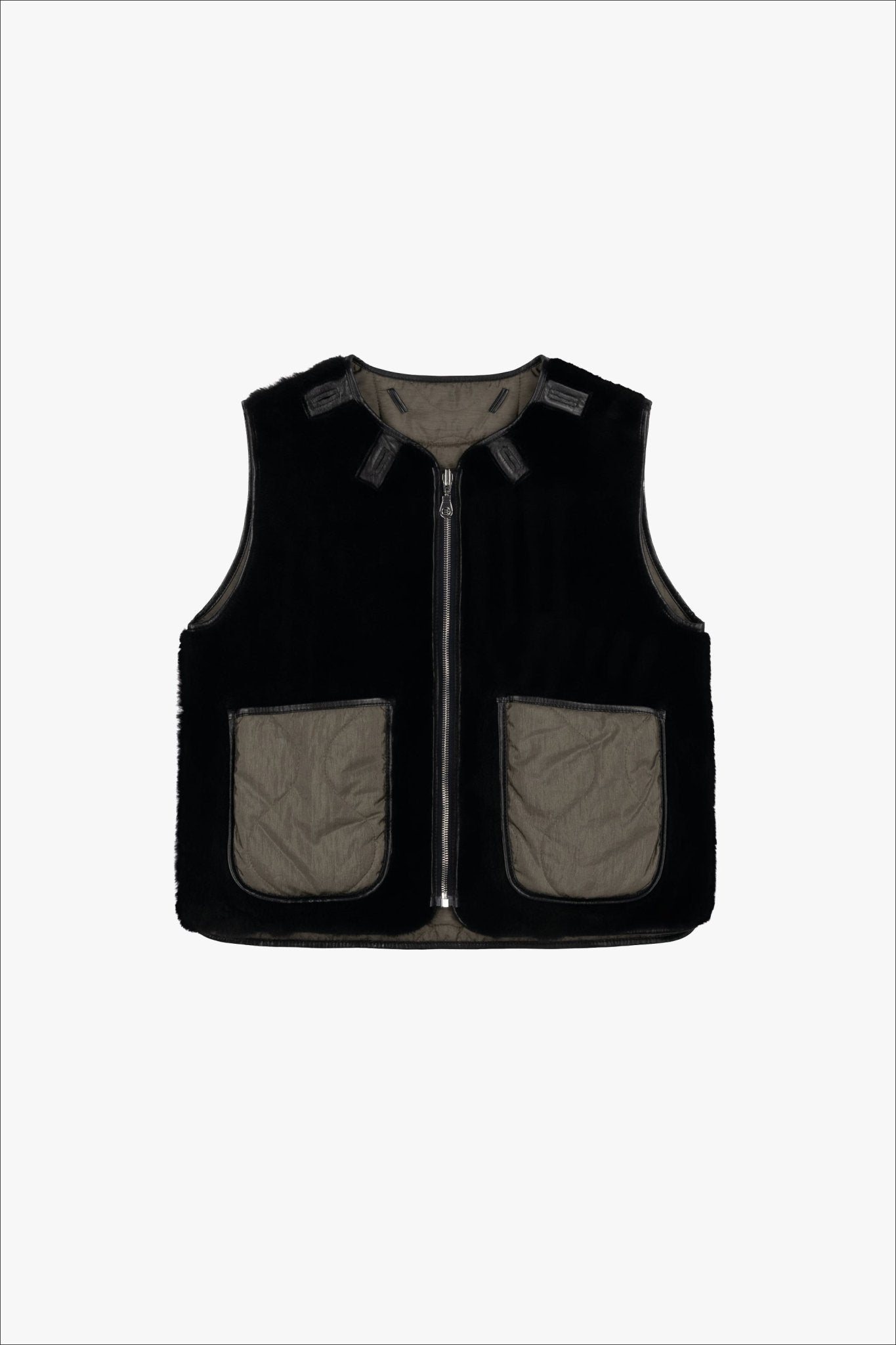 Aviator Shearling Vest - Black / Black