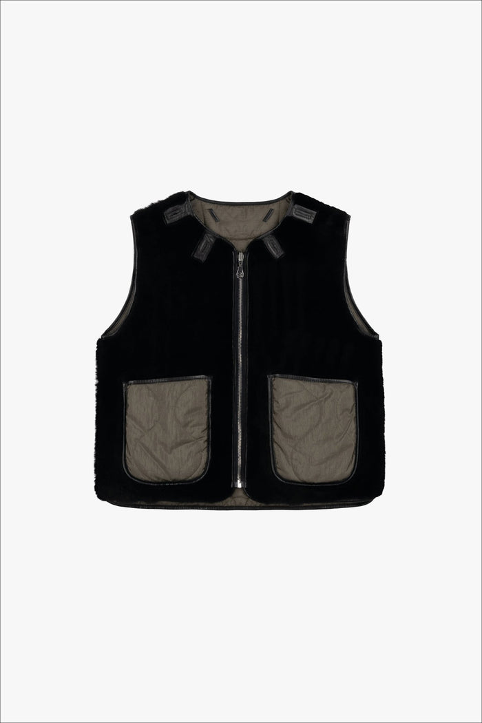 Aviator Shearling Vest - Black / Black