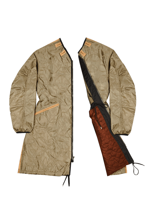 Silk Nylon Quilt Parka - Peat & Russett / Peat & Burnt Orange - Layer 6