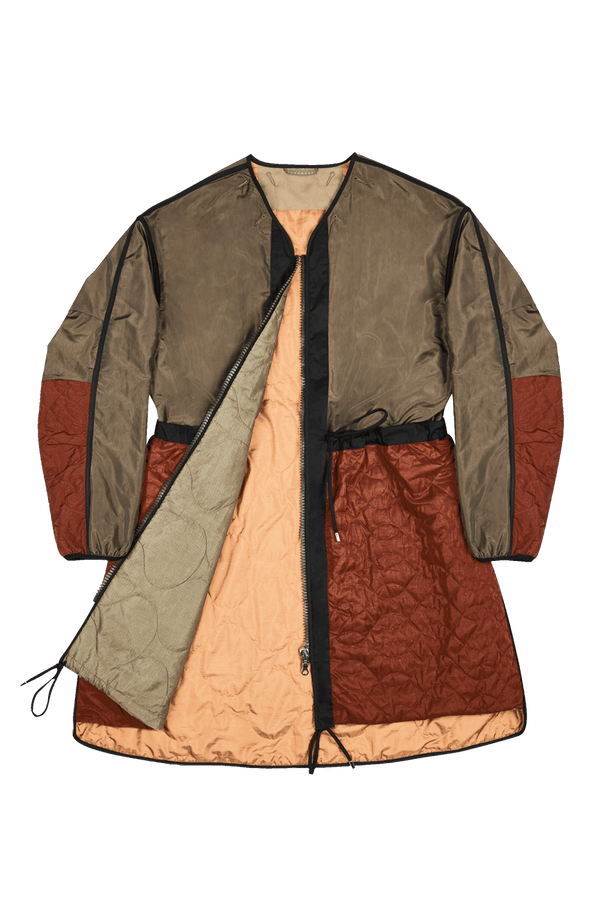 Silk Nylon Quilt Parka - Peat & Russett / Peat & Burnt Orange - Layer 1