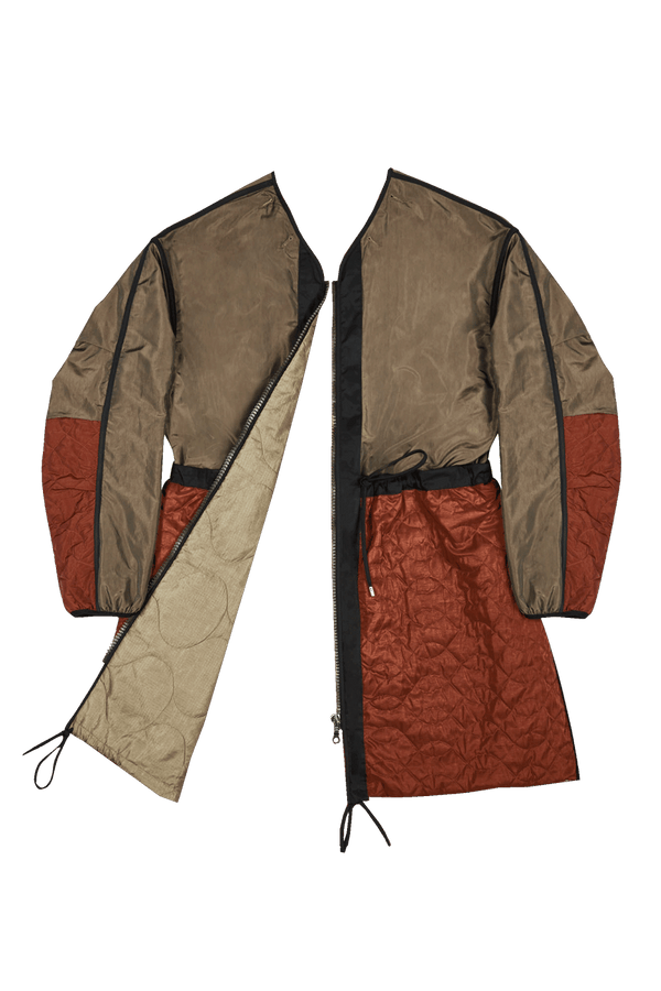 Silk Nylon Quilt Parka - Peat & Russett / Peat & Burnt Orange - Layer 6