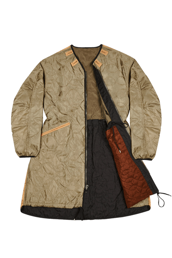 Silk Nylon Quilt Parka - Peat & Russett / Peat & Burnt Orange - Layer 1