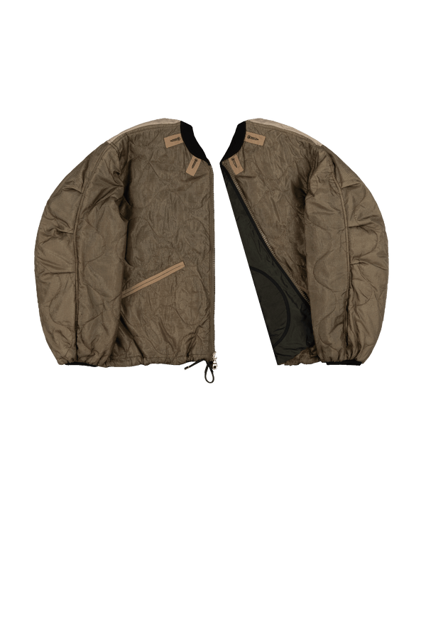 Silk Nylon Quilt Flight Bomber - Dark Olive / Peat - Layer 6