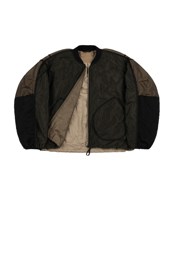 Silk Nylon Quilt Flight Bomber - Dark Olive / Peat - Layer 1