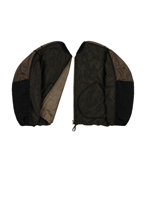 Silk Nylon Quilt Flight Bomber - Dark Olive / Peat - Layer 6