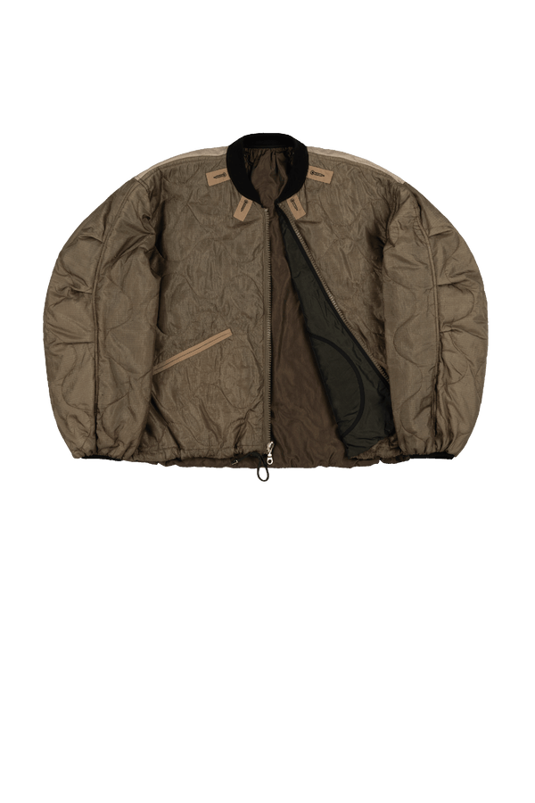 Silk Nylon Quilt Flight Bomber - Dark Olive / Peat - Layer 1