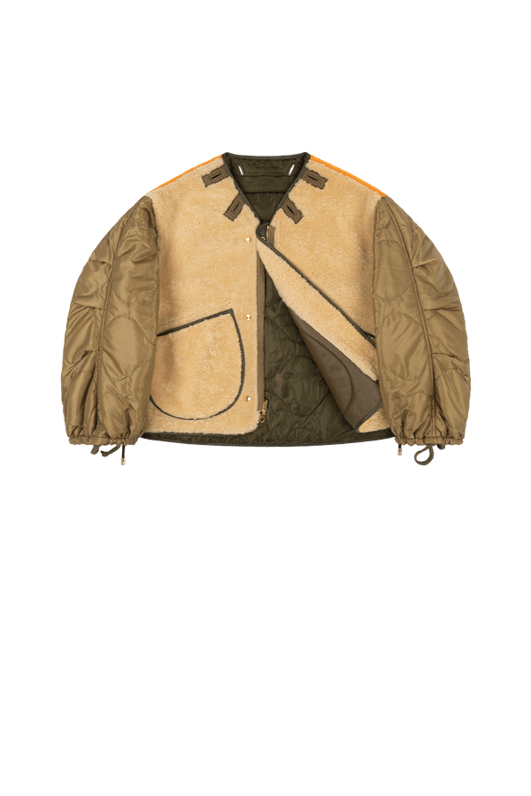 Aviator Shearling Lattice Bomber - Moss / Blonde - Layer 1