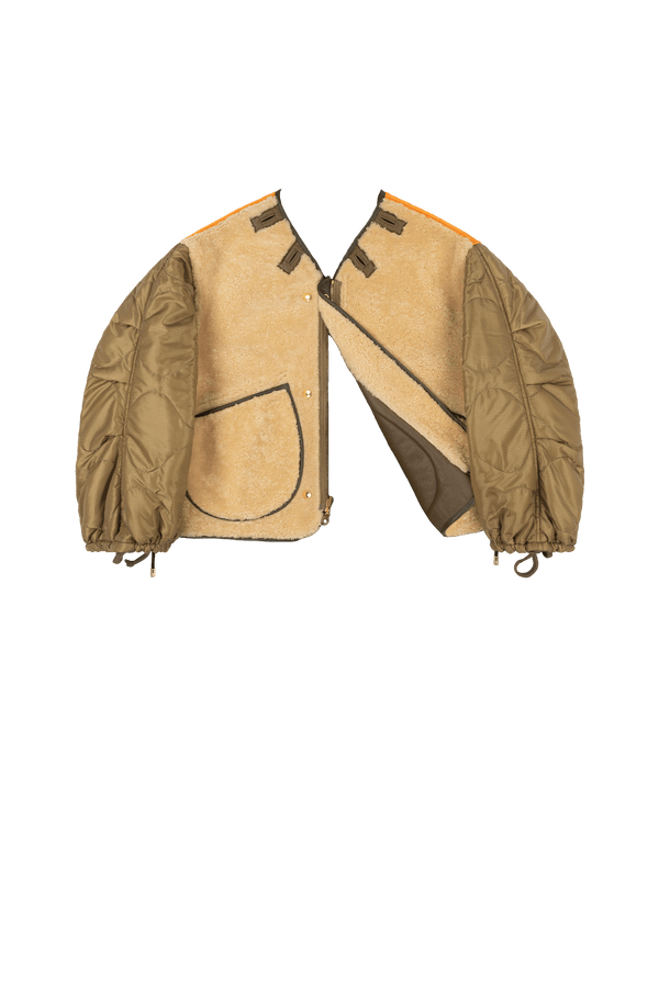 Aviator Shearling Lattice Bomber - Moss / Blonde - Layer 6