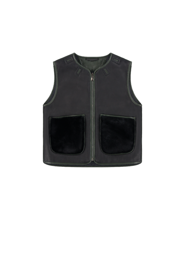 Aviator Shearling Vest - Black / Black - Layer 2