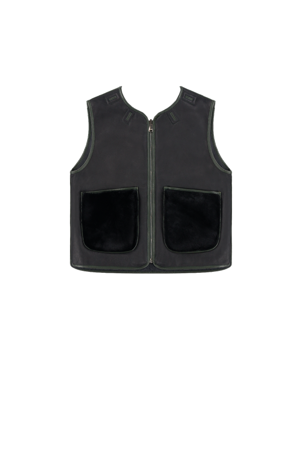 Aviator Shearling Vest - Black / Black - Layer 5