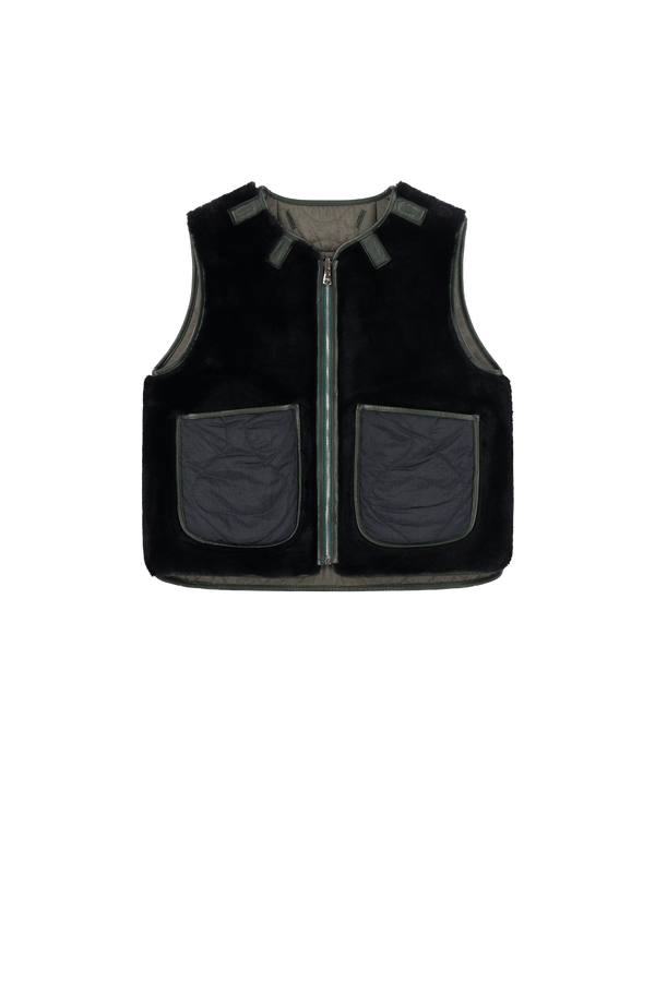 Aviator Shearling Vest - Black / Black - Layer 2