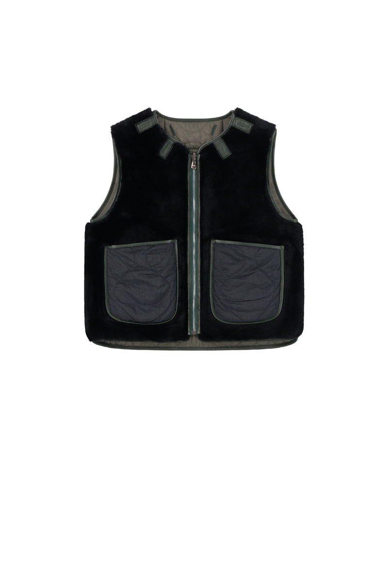 Aviator Shearling Vest - Black / Dark Olive - Layer 2