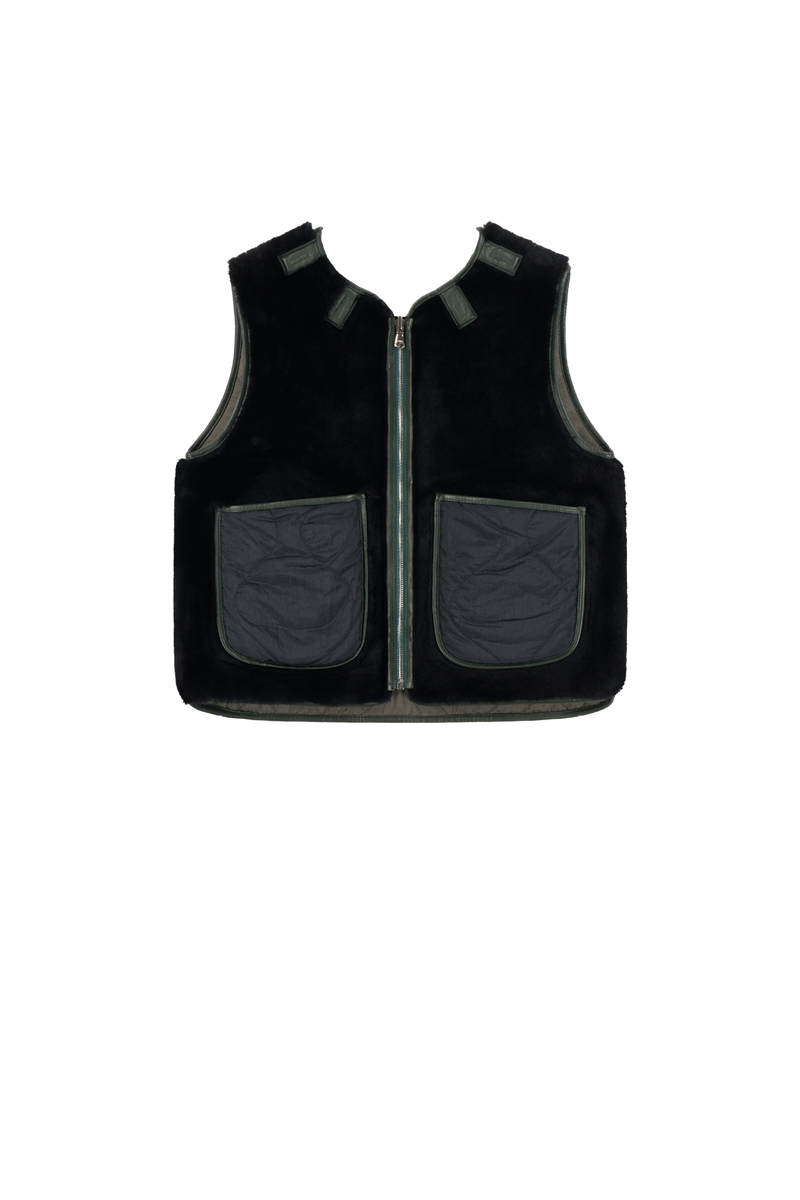 Aviator Shearling Vest - Black / Dark Olive - Layer 5