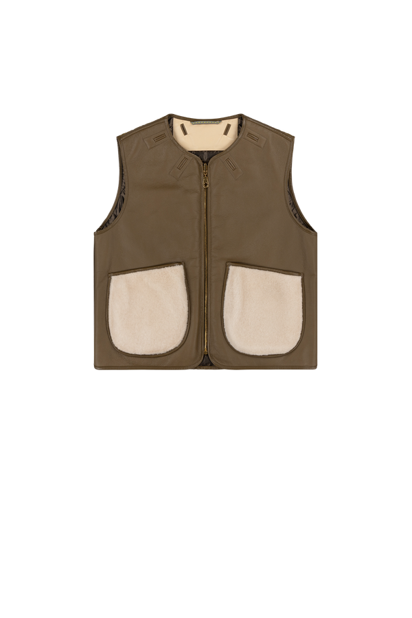 Aviator Shearling Vest - Moss / Blush - Layer 2