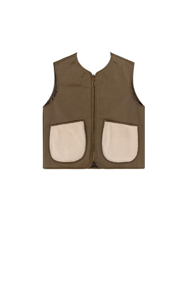 Aviator Shearling Vest - Moss / Blush - Layer 5