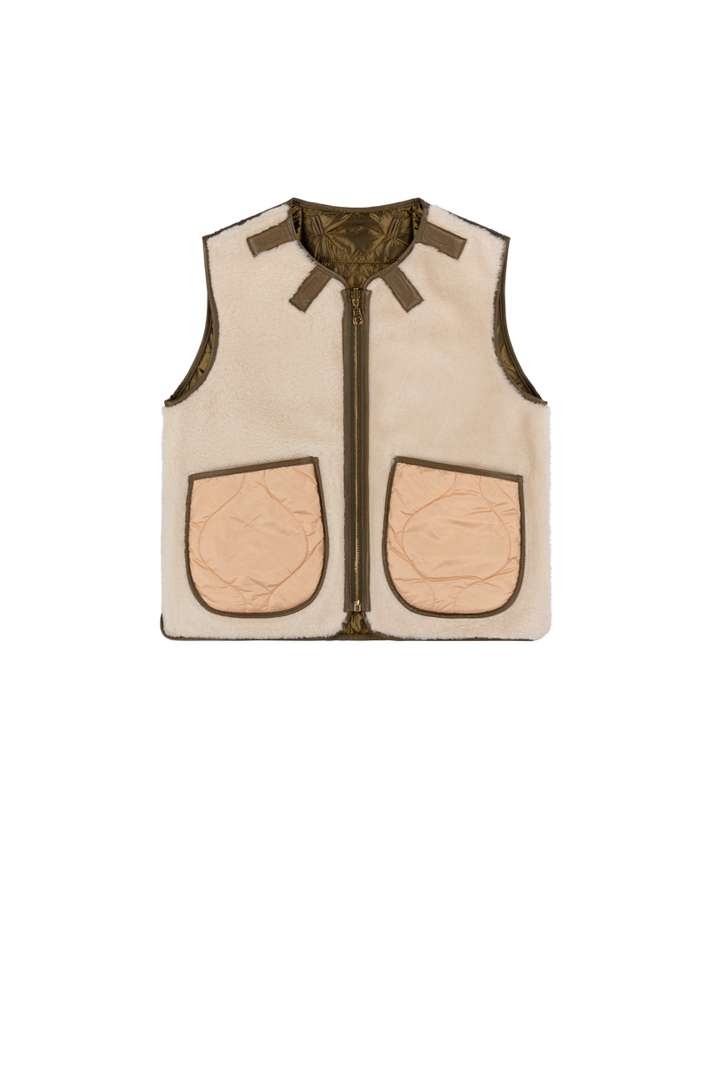 Aviator Shearling Vest - Moss / Blush - Layer 2
