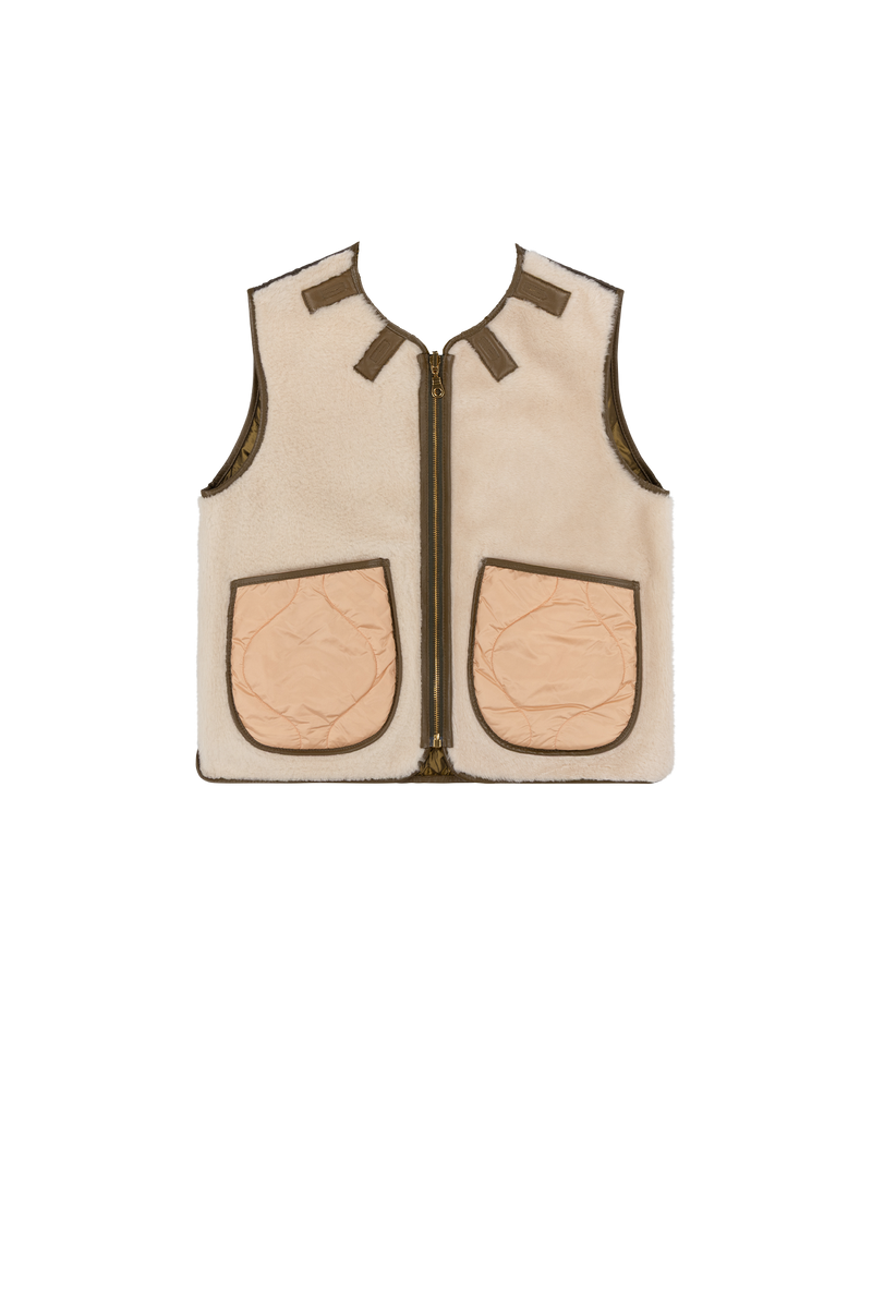 Aviator Shearling Vest - Moss / Blush - Layer 5