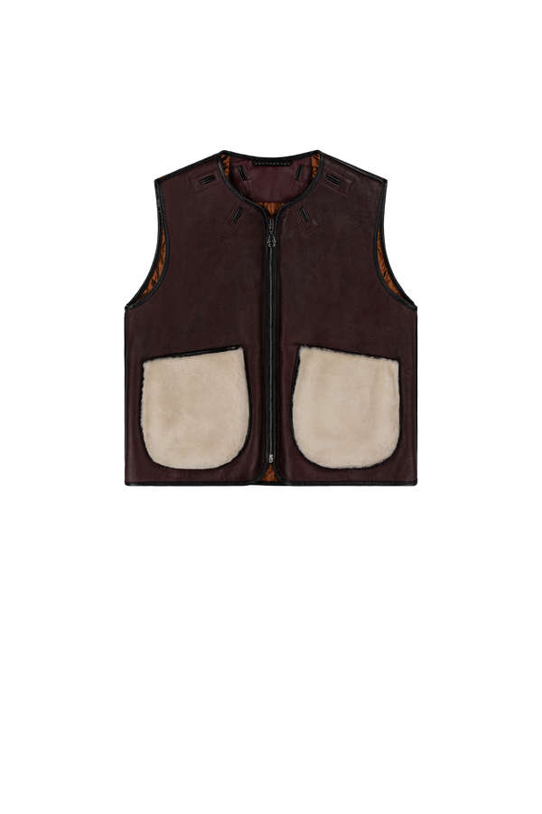 Aviator Shearling Vest - Oxblood / Pebble - Layer 2